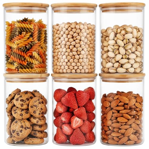 6pcs Glass Food Storage Containers with Bamboo Lids, 1qt Glass Jars