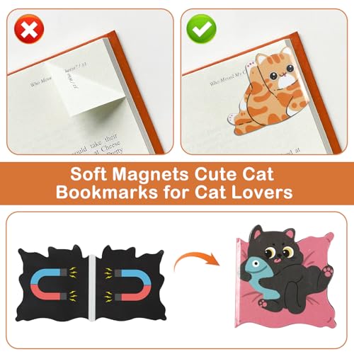 10 Pcs Magnetic Bookmarks, Cute Cat Double-Sided Printed Page Book Markers, Perfect Bookmark for Women, Ideal Gifts for Readers Teachers Students Book Lovers - style: big cat