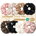 Yanibest 8 Pcs Satin Scrunchies - Silk Feeling Scrunchies Ponytail Holders - color: BlushBlack