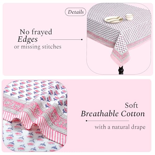 CPC Tablecloth 100% Cotton 72x140 Inch Indian Block Print Rectangle Table Cover, Pink Table Cloth for Weddings, Spring/Summer, Barbeque - Pink Sapphire - color: Pink Sapphire, size: 140" x 72" (Rectangular)