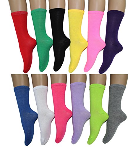 Frenchic 12/24/48 Pairs Pack Women's Colorful Patterned Cute Funny Casual Fashion Crew Socks - color: Solid-light