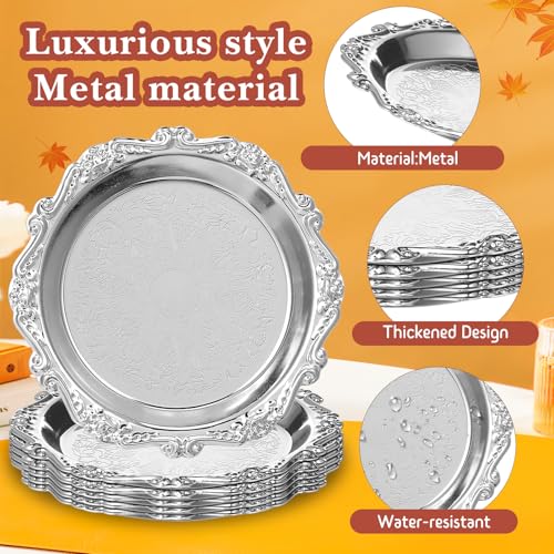 Toddmomy 6Pcs Snack Serving Dishes, Vintage Metal Appetizer Plates, 4-Inch Silver Trays for Fruits Nuts Candy Party Use