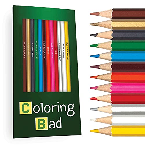 Breaking Bad Colors Colored Pencils - 12 Breaking Bad-Inspired Parody Pencil Set with Clever Foil-Stamped Names, Soft Core Colored Pencils for Drawing, Coloring Books, Journals & Art - style: Breaking Bad