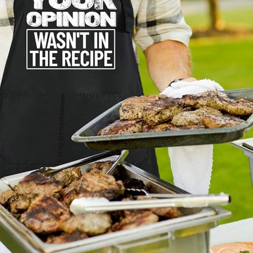 Rosoz Funny BBQ Black Chef Aprons for Men Adjustable Kitchen Cooking Aprons - color: Your Opinion Wasn't in the Recipe