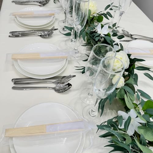 50pcs Paper Hand Fan with Organza Bags Bamboo Handheld Folding Fans DIY Decorative Wedding Party Favors (White) - color: White