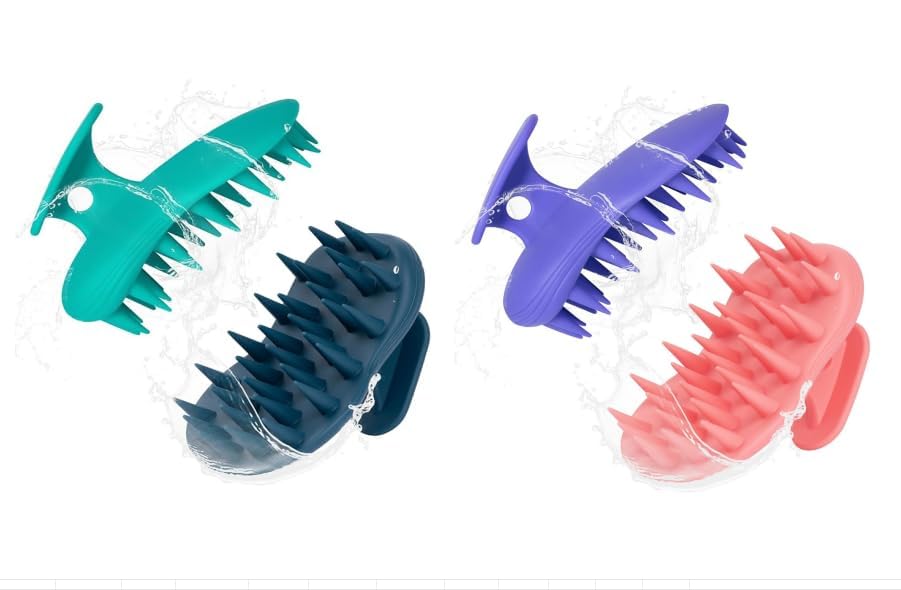 4pcs Shampoo Brush Hair Scalp Massager,100% Silicone Scalp Scrubber,Scalp Exfoliator for Stress Relax Hair Growth - color: Red+light Blue