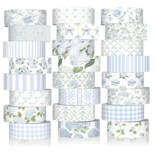 Gueevin 24 Rolls Floral Washi Tapes Set Scrapbook Supplies, Blue Hydrangea - style: Blue Hydrangea