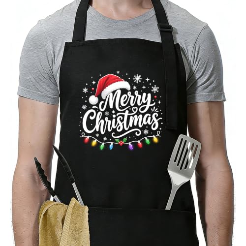 Funny Apron for Men Women,Humorous Kitchen Apron- Grilling Cooking BBQ Accessories, Gift for Dad Husband - color: Christmas Hat