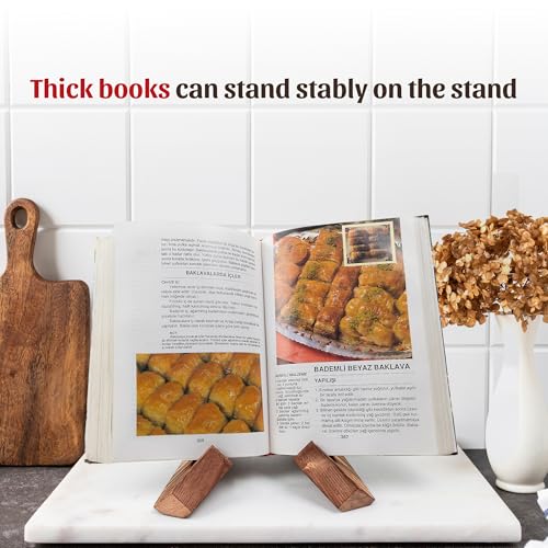 ihvan online, Cookbook Stand, Rustic Wooden Recipe Book Holder, Adjustable and Foldable Cook Books Stand, Wood Stands for Kitchen Counter, Tablets, Plate Holders and Photos, Gift for Home Chefs, Brown