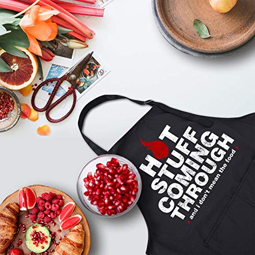 Rosoz Funny BBQ Black Chef Aprons for Men Adjustable Kitchen Cooking Aprons - color: Hot Stuff Coming Through