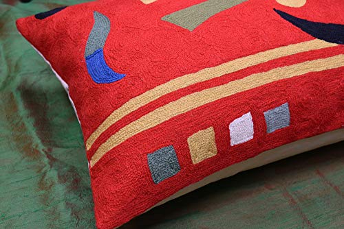 Lumbar Kandinsky Red Abstract Pillow Cover Modern Throw Pillowcase Chair Cushion Contemporary Farmhouse Pillowsham Couch Handembroidered Wool Size 14x20 - color: Red Elements Lumbar Pillow