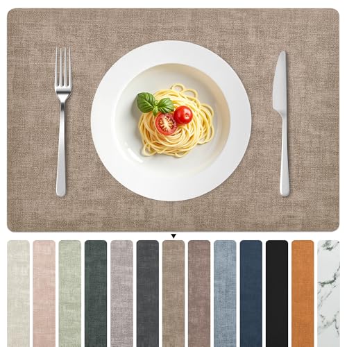 FROMHEART Faux Leather PU Placemats Set of 6 (Light Coffee,11.8" x 17") - color: Light Coffee, size: Set of 6