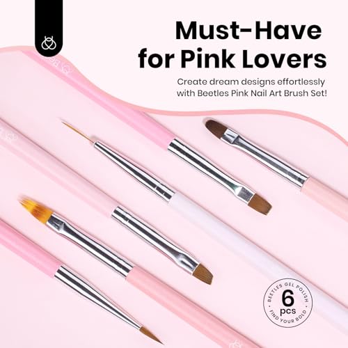 Beetles Nail Art Brushes, 6 Pcs Fingernail Art Design Pens - color: C-Pink-006