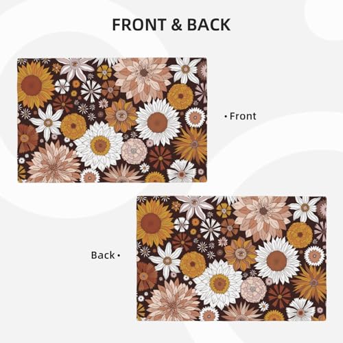 Retro Groovy Flower Power Placemats Set of 4 12x18 Inch - color: Dark Chocolate Brown, size: Set of 4