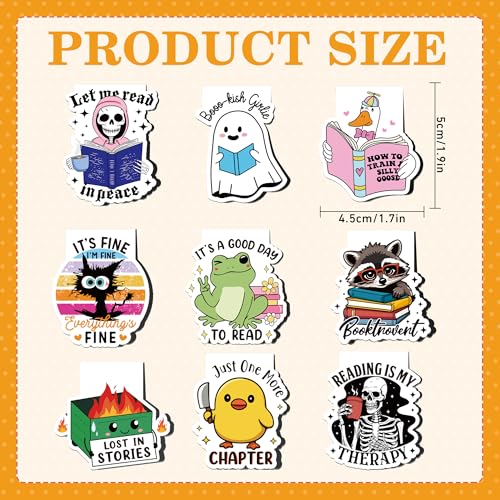 Funny Magnetic Bookmarks: 9 Pcs Booklovers Bookmark Clips, Fun Reading Book Mark for Reading Men Women, Halloween Birthday Gifts, Back to School Office Supplies