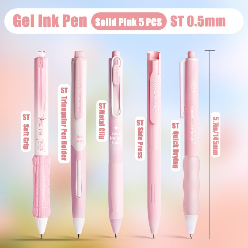 10PCs Pastel Gel Ink Pen Set,Retractable Black Ink Pens 0.5mm Fine Point - color: Pink