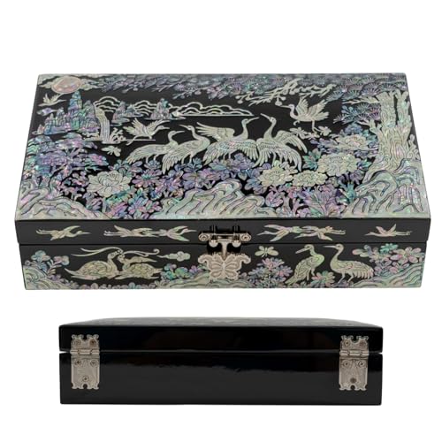 February Mountain Mother of Pearl Jewelry Organizer box - Handmade Large Wooden Box Romantic Anniversary Birthday Gifts for women (Crane) - style: Crane