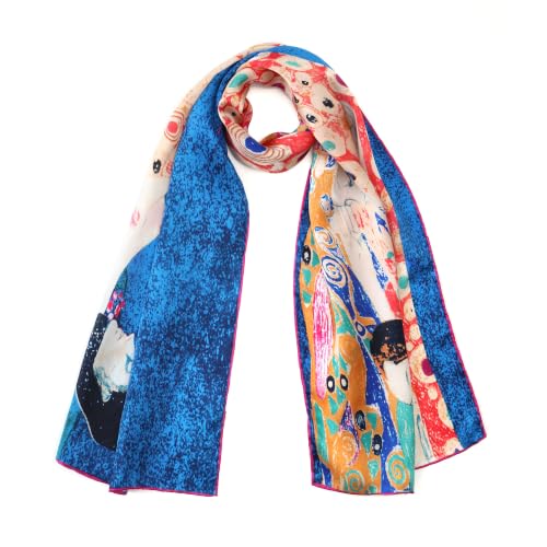 JWSilk Long Charmeuse Silk Scarf Classic Art Print - color: Hope By Klimt