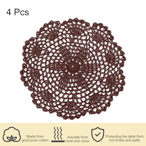 uxcell Lace Doilies, 4pcs 8" - Cotton Woven Round Crochet Coaster, Floral Design Fabric Handmade Placemat for Drink Wedding Party Decoration (Dark Chocolate) - color: Dark Chocolate