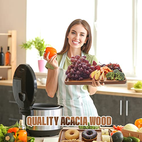 16" x12" Large Solid Acacia Wood Serving Tray Rectangular Wooden Serving Platter Natural Wooden Board for Bar Coffee Party - size: 16x12 in