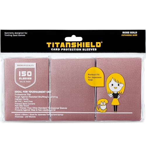 TitanShield (150 Sleeve) Colored Small Japanese Sized Trading Card Sleeves Deck Protector for Yu-Gi-Oh, Cardfight Vanguard & More (Rose Gold) - color: Rose Gold
