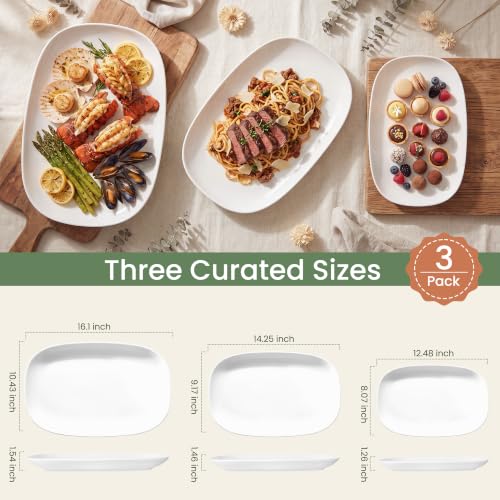 Kassel Ceramic Serving Platter Set 16”/14”/12” White Porcelain Serveware for Parties & Entertaining - Decorative Oven-Safe Serving Dishes & Platters for Food, Cookies, Meat & Turkey Oval Large - size: Large Oval 16”/14”/12”