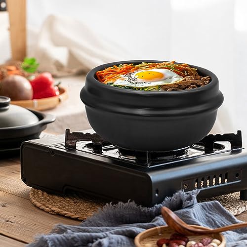 Korean Stone Pot Set with Tray and Stainless Steel Spoon, Ceramic Bowl for Bibimbap and Soup, No Lid (1500 ML (50 OZ))