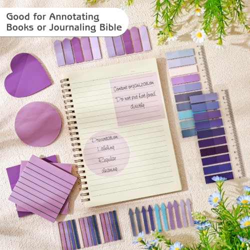 1450 Sheets Transparent Sticky Notes, 3 x 3 inch Aesthetic Clear Lined Sticky Notes with Pen, Gradient Color Waterproof Self-Adhesive Annotation Tabs for Bible Journaling (Purple) - color: Purple