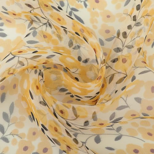 Women's Gypsophila Floral Scarf, Retro Lightweight Silky Sunscreen Head Wrap Neck Scarves for Summer - color: Light Yellow