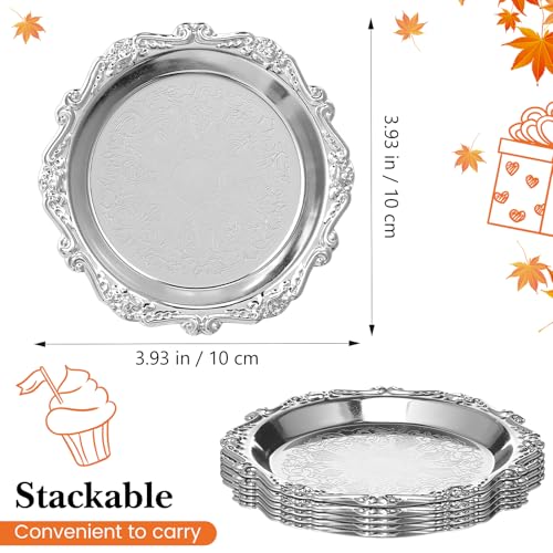 Toddmomy 6Pcs Snack Serving Dishes, Vintage Metal Appetizer Plates, 4-Inch Silver Trays for Fruits Nuts Candy Party Use