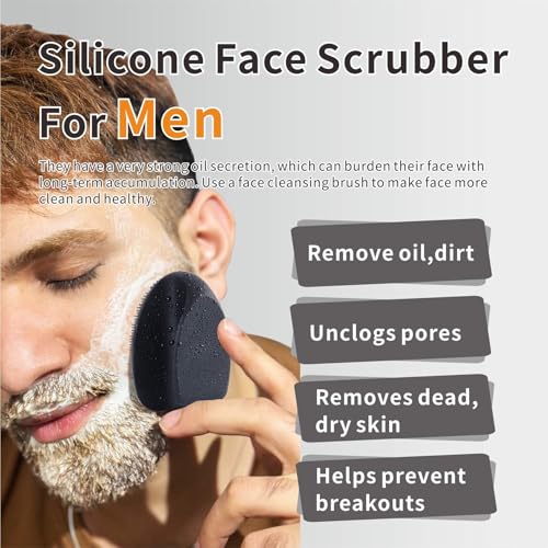 Silicone Face Scrubber for Men, 2 Pack Deep Cleaning Facial Brush, Manual Exfoliating Face Wash Brush for Blackhead Pore Cleansing, Sensitive Skin Care Tool for Women and Men - color: Black+black