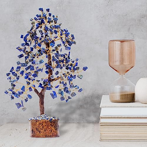 ZENFULSTONE Lapis Lazuli Crystal Tree for Wisdom & Truth Décor for Home and Office | Handmade Bonsai for Communication & Clarity of Thought | Perfect Insight Gift for Loved Ones - color: Lapis Lazuli Golden Wire