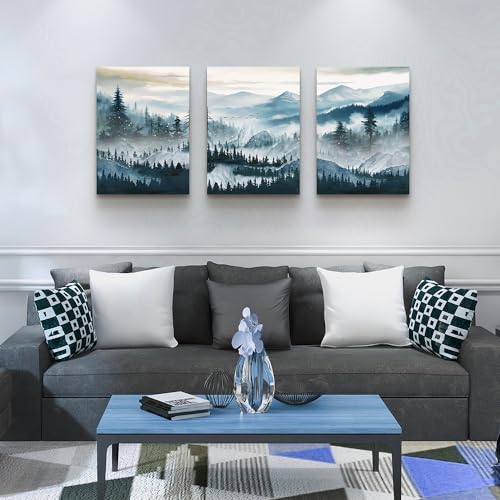 MHARTK66 Wall Art for Living Room,Mountain Landscape Wall Decor,Large Foggy Forest Artwork for Walls, 3 Piece Nature Paintings Prints for Bedroom Hallway Office Kitchen Home Decorations, 20x28 Inch - color: Forest Trees Landscape Wall Painting, size: 20x2