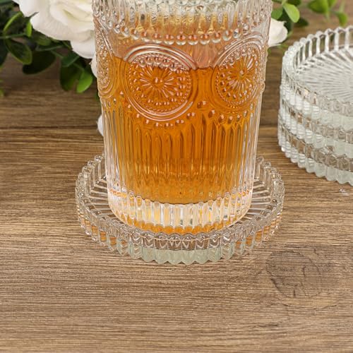JUXYES Set of 8 Heat-Resistant Clear Glass Coaster for Hot and Cold Drinks - color: Clear, size: 8 Pack