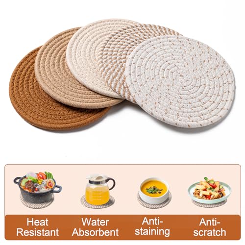 7 Inch Trivets for Hot Dishes, Pot Holders for Kitchen, Hot Pads, Coasters - color: Brown