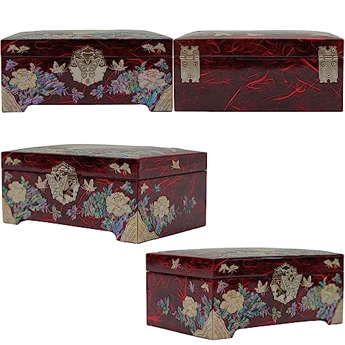 February Mountain Mother of Pearl Jewelry Organizer Box with Ring Tray - Gifts for Women Unique gift for women who have everything - color: Red