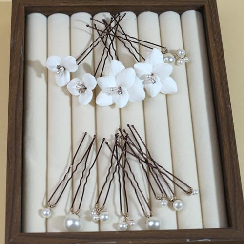 Handmade Pearl Bridal Wedding Hair Pins 13Pcs White Flowers Pearls Clips Wedding Hair Accessories for Women Brides Bridesmaid - color: Set-A-Bronze
