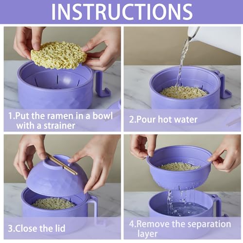 1 Set Microwave Ramen Cooker Bowl with Utensils, Purple - color: Purple