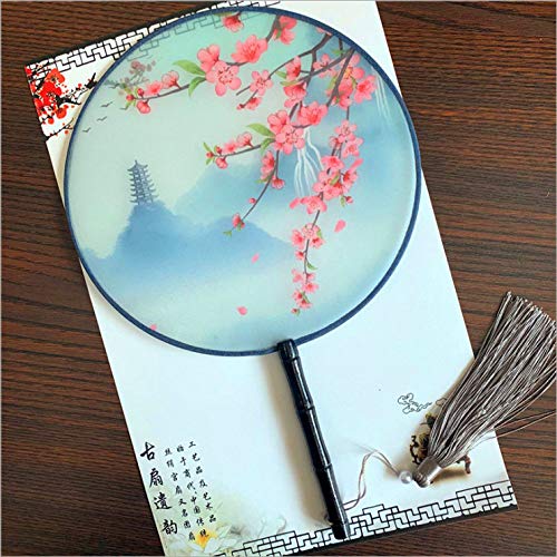 Seres Classic Round Fan,Wood Fan Rib&Semi-Transparent Silk Cloth,10+ Optional Patterns,Diameter 8.3in,团扇 (16.Hill Tower) - color: 16.hill Tower