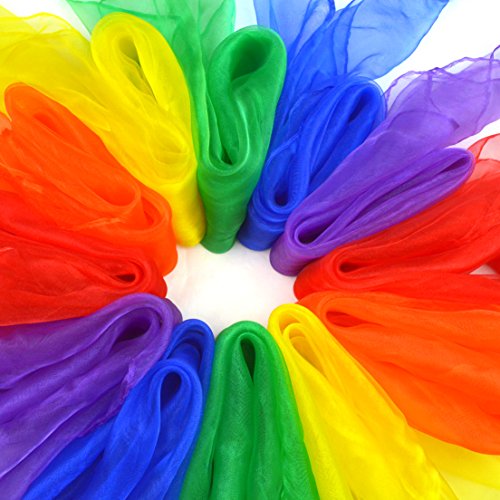 Jmkcoz 12pcs Square Juggling Silk Dance Scarves Magic Tricks Performance Props Accessories Movement Scarves Rhythm Band Scarf - color: Multicolor