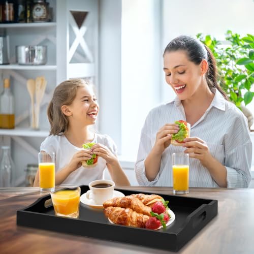 RRX Bamboo Food Serving Tray with Handles,Breakfast Bed Tray (Black) - color: Black