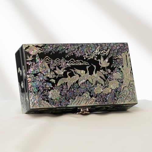 February Mountain Mother of Pearl Jewelry Organizer box - Handmade Large Wooden Box Romantic Anniversary Birthday Gifts for women (Crane) - style: Crane