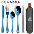 Travel Utensils With Case, 5 Pcs portable silverware set (Blue) - color: Blue, size: 5 Pieces