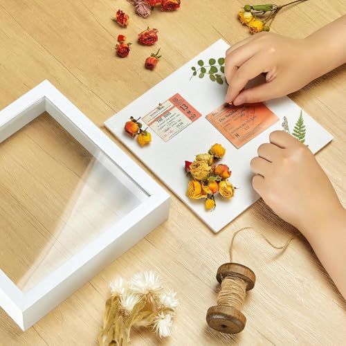 8x8 Shadow Box Picture Frame with Real Glass Panel and Linen Back - color: White + Thickened Panel + Foam Packaging, size: 8x8