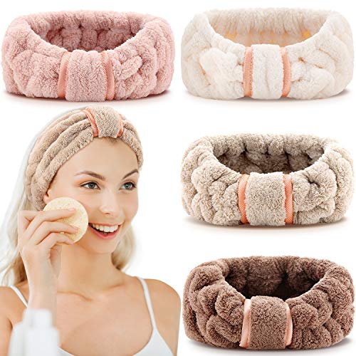 WILLBOND Spa Headband for Washing Face,Coffee, Khaki, Pink and White - color: Coffee, Khaki, Pink and White