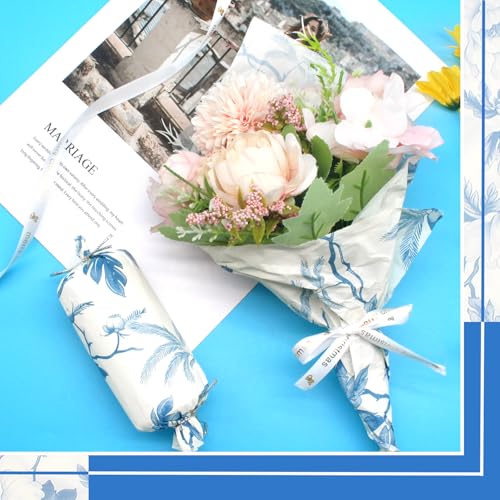 Benvo Floral Tissue Paper 20x29 Inch - 20 Sheets Decoupage Craft Paper for Gift Wrapping, Flower DIY Art Projects, Spring Wedding, Birthday & Baby Shower Decorations(Style M) - color: Blue Peony New