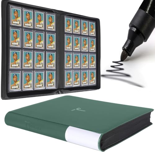 Top Loader Binder 16 Pocket, Holds 640+ Cards in 3" x 4" Toploaders, Ringless 20 Double-Sided Sleeves, Side-Loading, Spine Label with Maker Pen Toploader Binder for TCG, MTG, Sports Cards - color: Dark Green, size: 16-Pocket, Holds 640 Cards