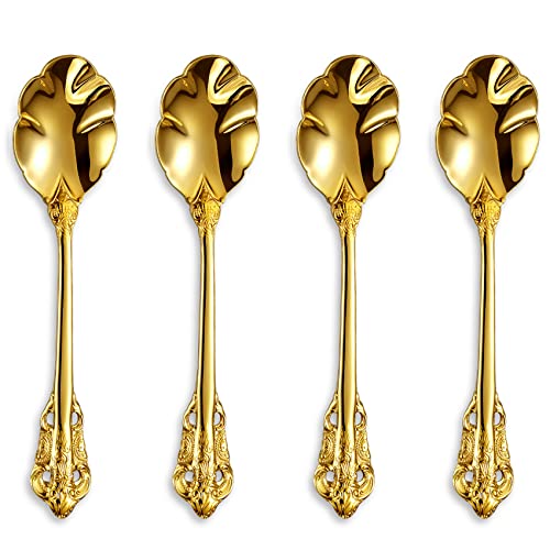 KEAWELL Premium Luxury 4-Piece 6-Inch Tea Spoon Set (Gold) - color: Gold