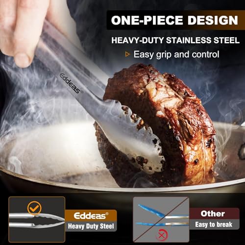 EDDEAS Tongs For Cooking - Heat Resistant 600 Degrees Metal Kitchen Tongs, Heavy Duty Stainless Steel Tongs - Perfect for Food, BBQ Set of 4, 7-9-12 &14 inch Grey - color: Grey 4Pcs, size: 7+9+12+14 inch