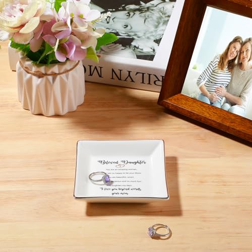 PUDDING CABIN Daughter Gifts from Mom Ring Dish Beloved Daughter Jewelry Tray Birthday Gift - color: Daughter